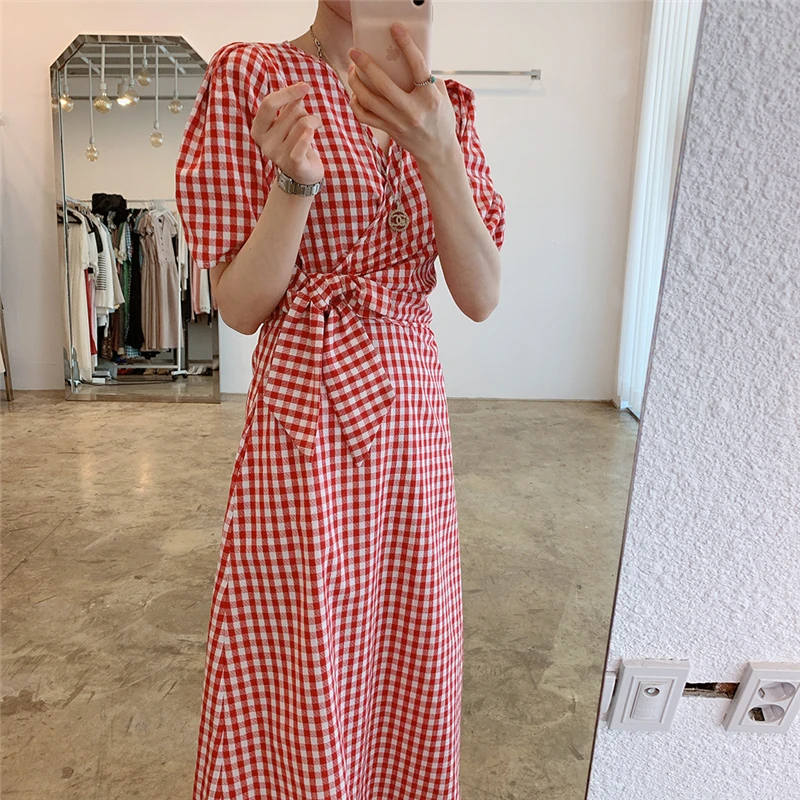 

Alien Kitty Lady Chic Plaid Summer Hot 2021 Slim Long Dresses Femme New Outwear Sexy Casual Girls Streetwear Vestidos