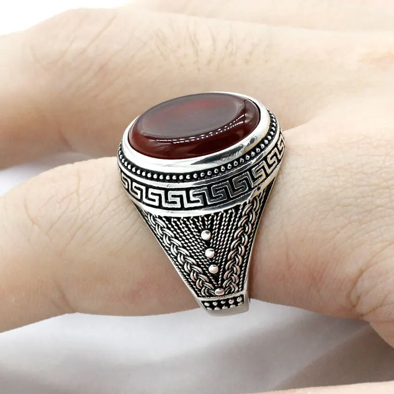Натуральный красный агат камень кольцо для Для мужчин 925 пробы серебро Винтаж