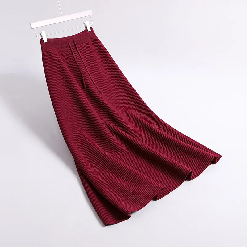 Женская Длинная трикотажная юбка стрейч винтажная Толстая трапециевидная