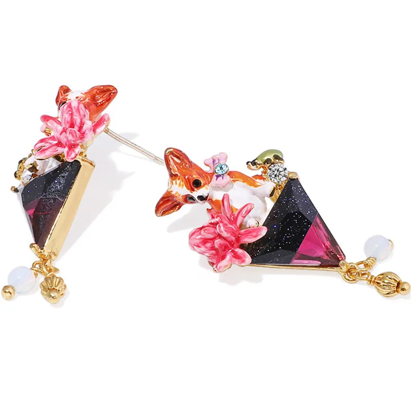 

French Cute Chihuahua Puppy Animal Earrings 925 Silver Needle Stud Earrings Handmade Enamel Flower Ear Clip Without Pierced Ears