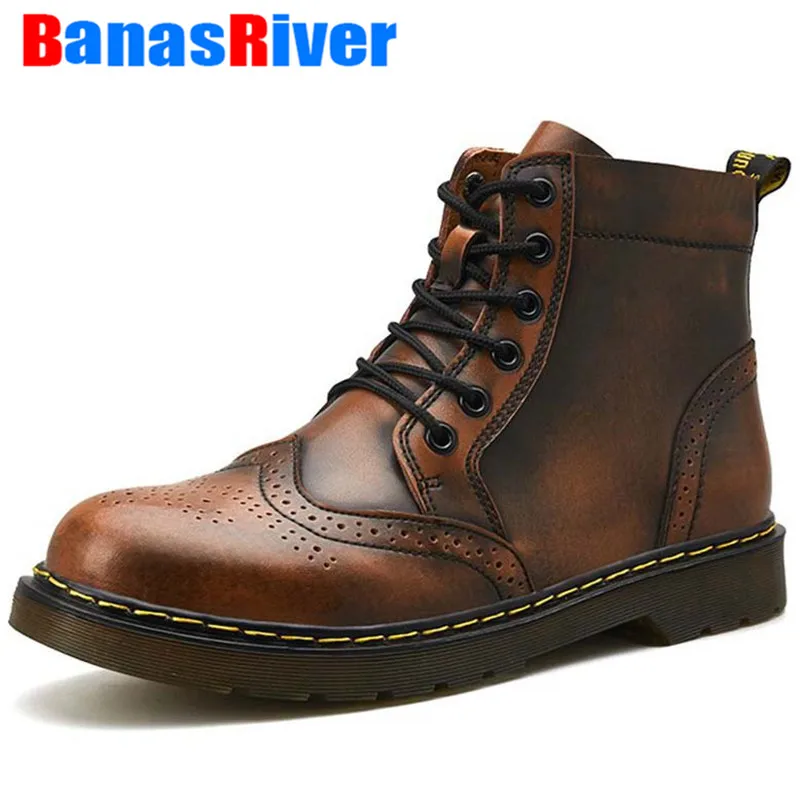 Новые кожаные мужские ботинки на весну осень и зиму обувь для снега лодыжке