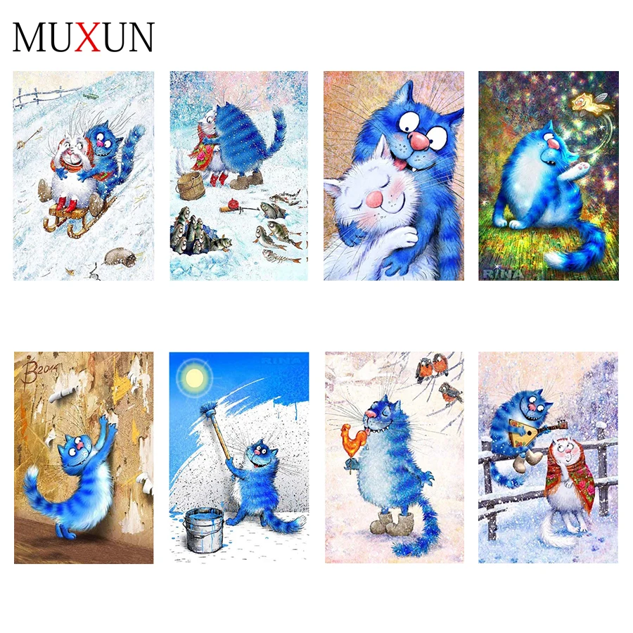 

Square/Round Diamond 5d Diy Diamond Painting Cartoon Blue Cat 3d Embroidery Cross Stitch Mosaic Art Animal Home Decoration Gift