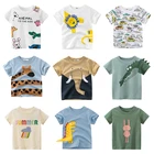 Футболки для мальчиков и девочек, хлопковые летние топы с короткими рукавами и мультяшными животными, футболка с принтом для малышей