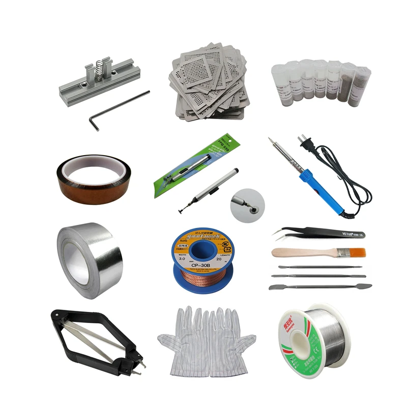 

BGA reballing jig 341pcs direct heating Stencils 25K solder ball Soldering iron pen glove tweezers tape For Laptop Chip repair
