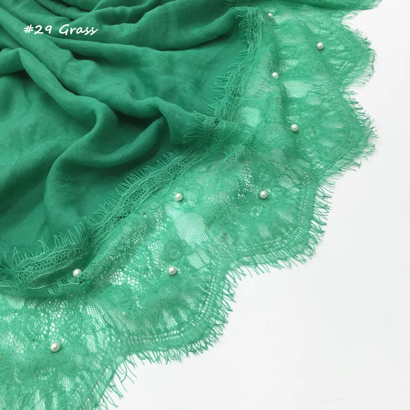 

muslim Lace scarf hijab woman plain shawl wrap white lace foulard femme islamic cotton headscarf arab pearls head wrap scarves