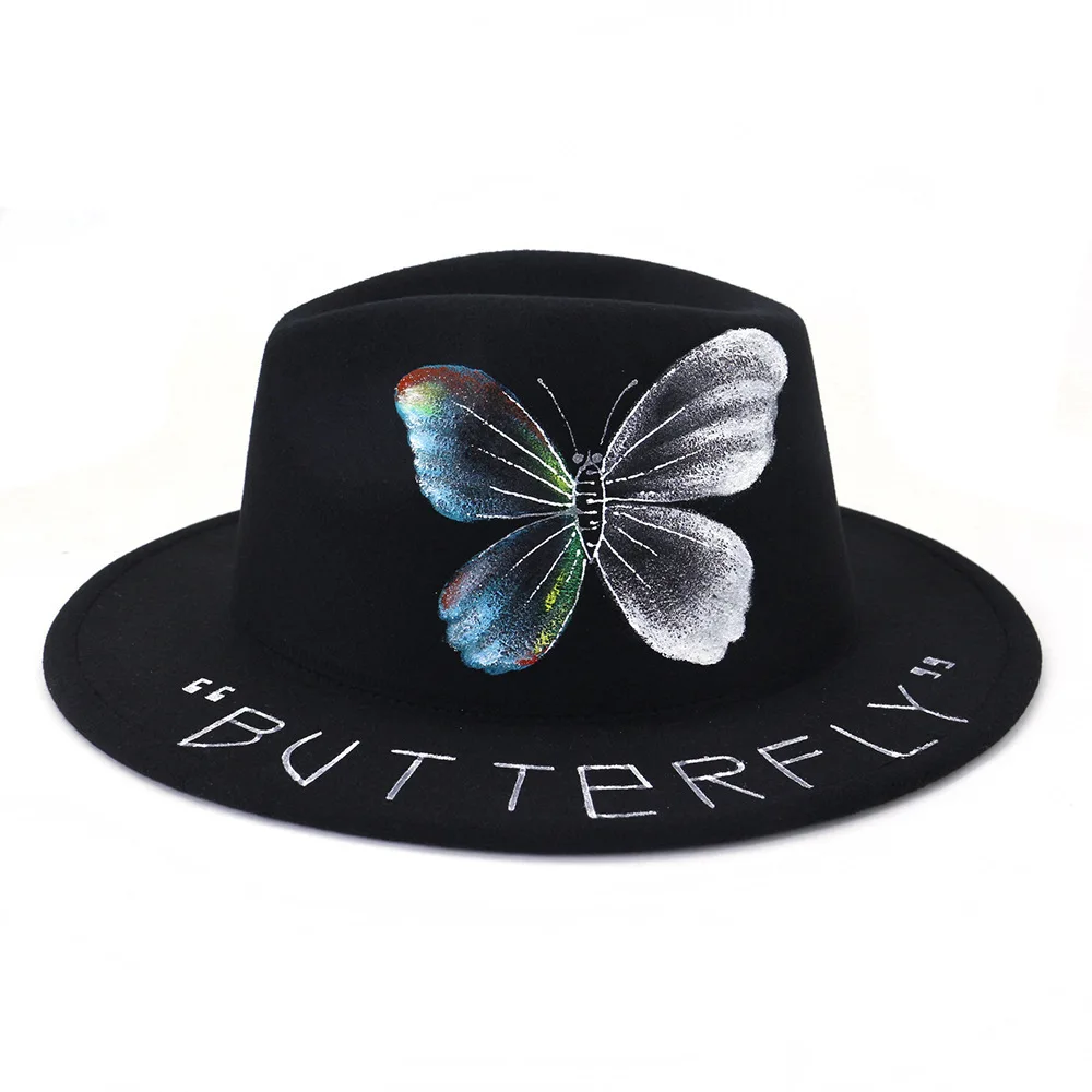 

New outdoor sunshade lovers jazz hat top hat personalized hand painted hat flat brim top hat outdoor