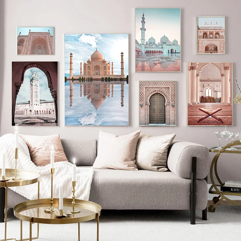 

Modern Nordic Architecture Landscape Combination Wall Artist's Bedroom Living Room Decoration Canvas Painting Without Frame