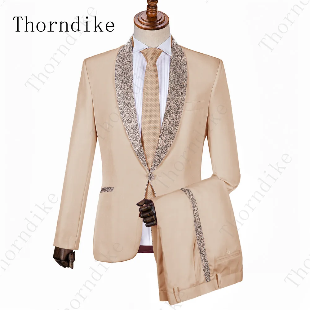 Мужской вечерний костюм Thorndike серый из двух предметов с жаккардовой шалью и