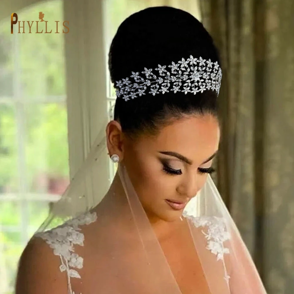 

A397 Zircon Wedding Hair Accessories Luxurious Rhinestone Headpieces Bridal Headwear Crystal Floral Wedding Tiara Headband