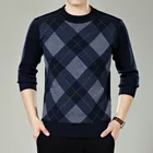 Мужской повседневный трикотажный свитер, осенне-зимний пуловер с круглым вырезом, в стиле пэчворк
