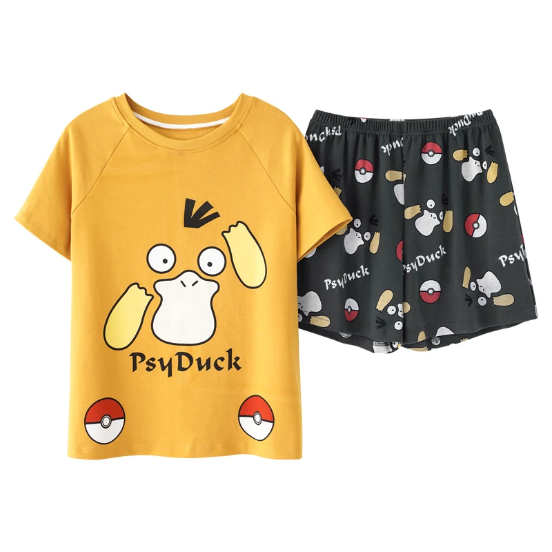 

Anime Couple Pajamas Set Summer Short-Sleeved Cotton Thin Large Size Loose Men Women Cartoon Two Piece Suit Casual Tops Homewear