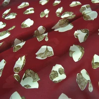 silk georgette chiffon fabric dress 12 momme dark red beige flower thin transparent skirt shirt diy patchwork tissue