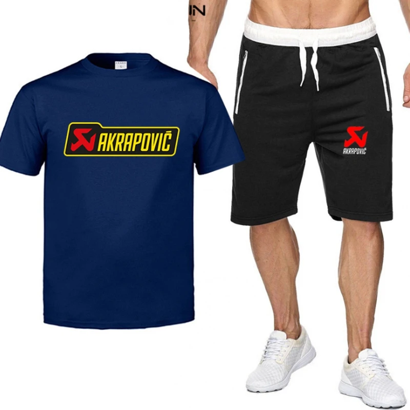 

NEW Summer Men T Shirts Motorcycles akrapovic Car Logo Print HipHop Casual Cotton Short Sleeve short quality T-shirt suit