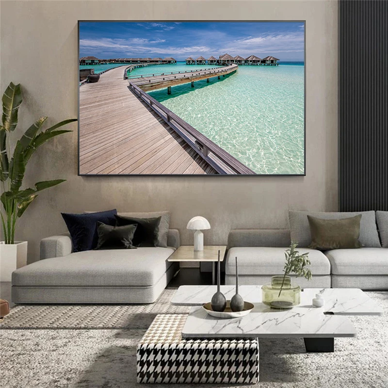 

Modern Seaside Corridor Canvas Poster Natural Landscape Abstract Painting Print Wall Art Pictures for Living Room Home Decor