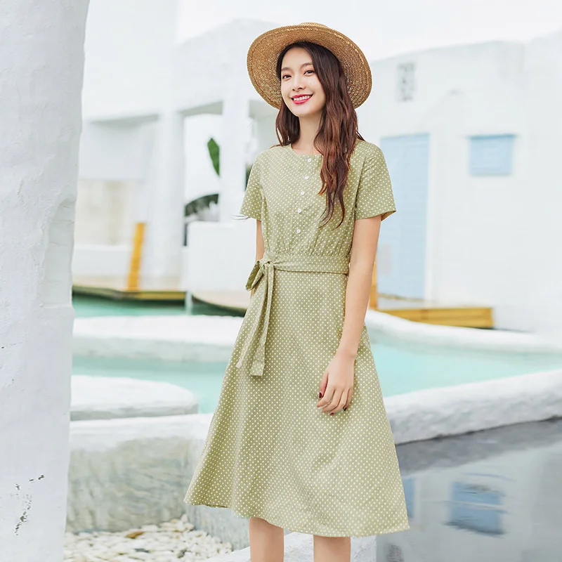 Винтажное платье в горошек с бантом и поясом на талии праздничное для лета Новое поступление возраст от 1