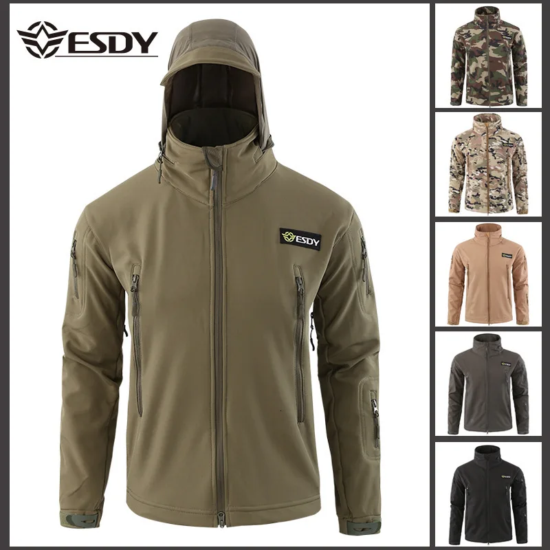 ESDY Camo Men's soft shell hunting Jacket Tactical Army Fan Outdoor Jacket winter waterproof military jacket for mountain Riding