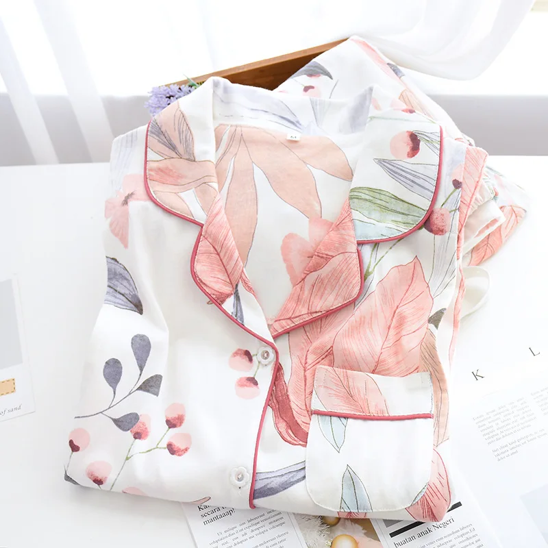 Женская трикотажная ночная рубашка из чистого хлопка с длинными рукавами и