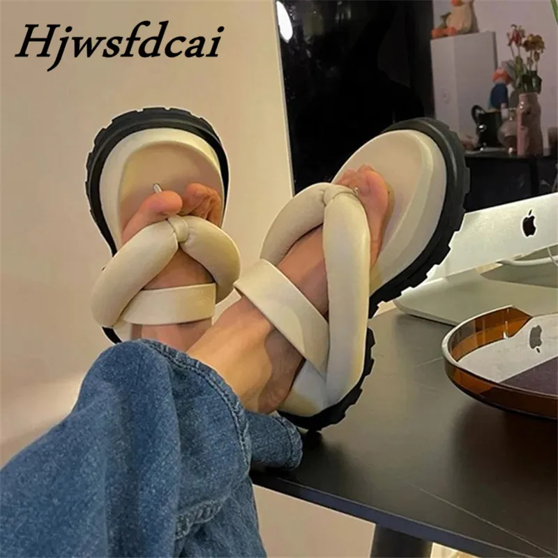 

Hjwsfdcai 2021 New Clip Toe Thick Platform Slippers Women Thick Bottom Slippers Summer Beach Flip Flops Outdoor Rome Sandals