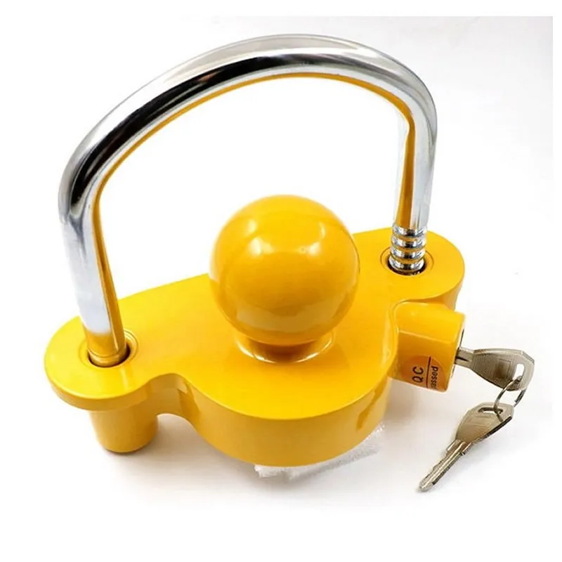 Trailer Hitch Lock with 2 Keys Fits 1 7/8&quot 2&quot and 5/16&quot Adjustable Storage Security Heavy Duty Steel Yellow Chrome|Детали и