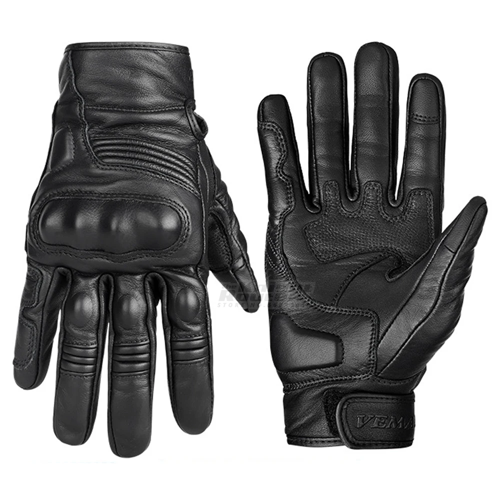 

Black Vintage Leather Motorcycle Gloves Biker Touch Screen Motorbike Full Finger Motocross Riding Moto Gloves Protective Gear