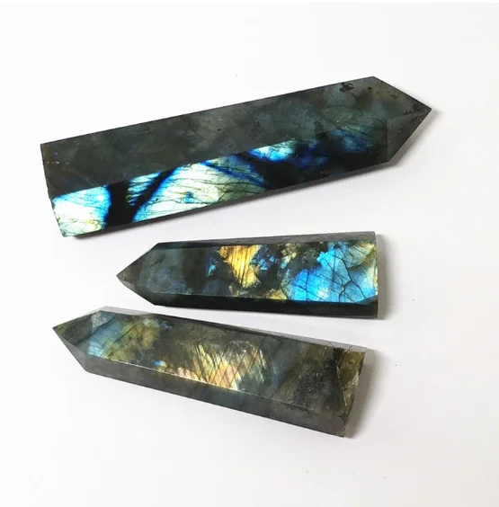 

Natural Crystal Labradorite Hexagonal Column Crystal Point Mineral Ornament Healing Wand Home Decor DIY Gift Decoration Wicca