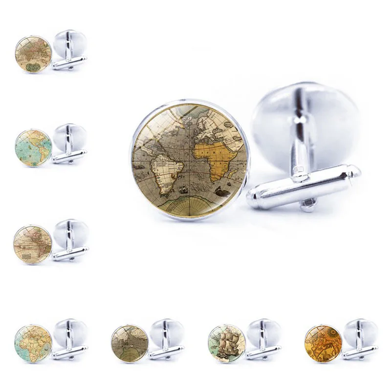 1 пара винтажные французские запонки с изображением карты мира стеклянные