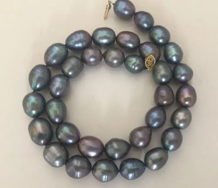 

stunning 12-13mm tahitian baroque black blue red pearl necklace 18inch 925silver