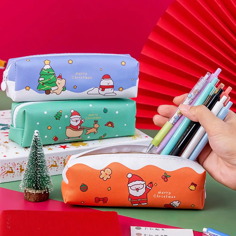

Creative Christmas Pencil Case Cartoon Simple Large-capacity School Supplies For Boys Girls Pencil Case PU Leather Pencil Bag