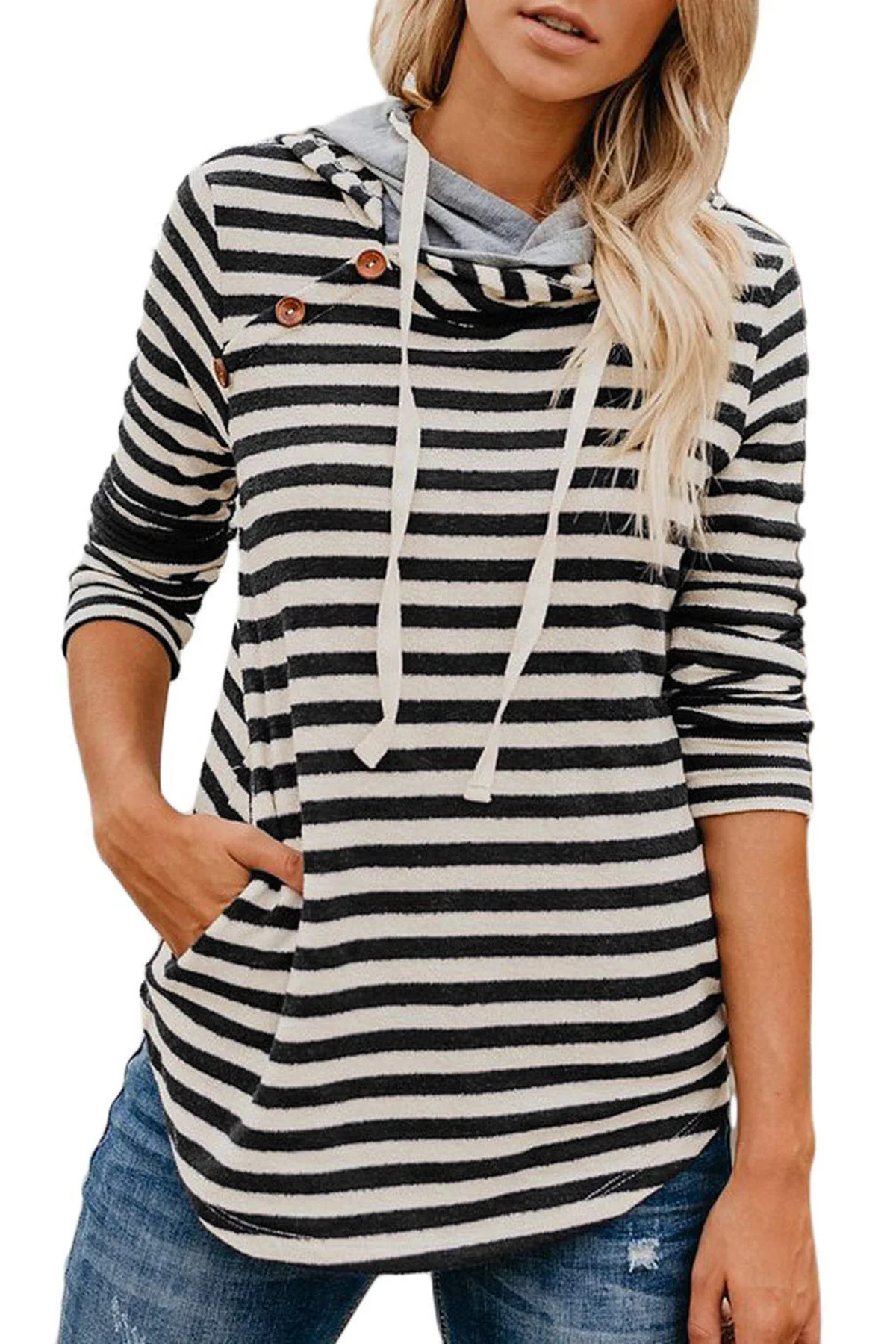 

Casual Loose Striped Woman Sweatshirt Fashion Spring Autumn Long Sleeve Hooded Pullover Female Sweatshirt Hoodies