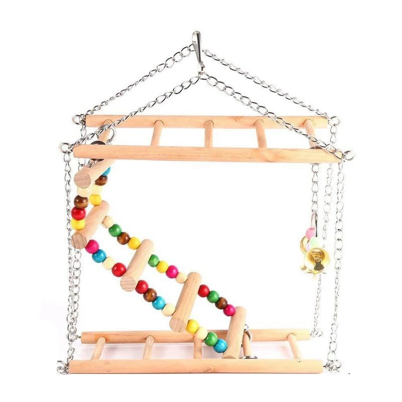 

Parrots Toys Bird Swing Exercise Climbing Hanging Ladder Bridge Wooden Rainbow Pet Parrot Macaw Hammock Bird Toy