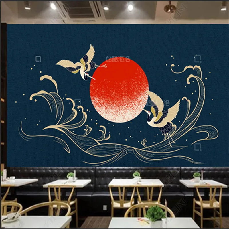 

Water Ripples and Cranes National Wind Ukiyo-e Japanese Restaurant Industrial Decoration Wallpaper Background Wall Paper Mural