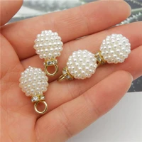 julie wang 20pcs 14mm man made white pearl charms alloy cap with rhinestone pendants bracelet earrings jewelry making accessory