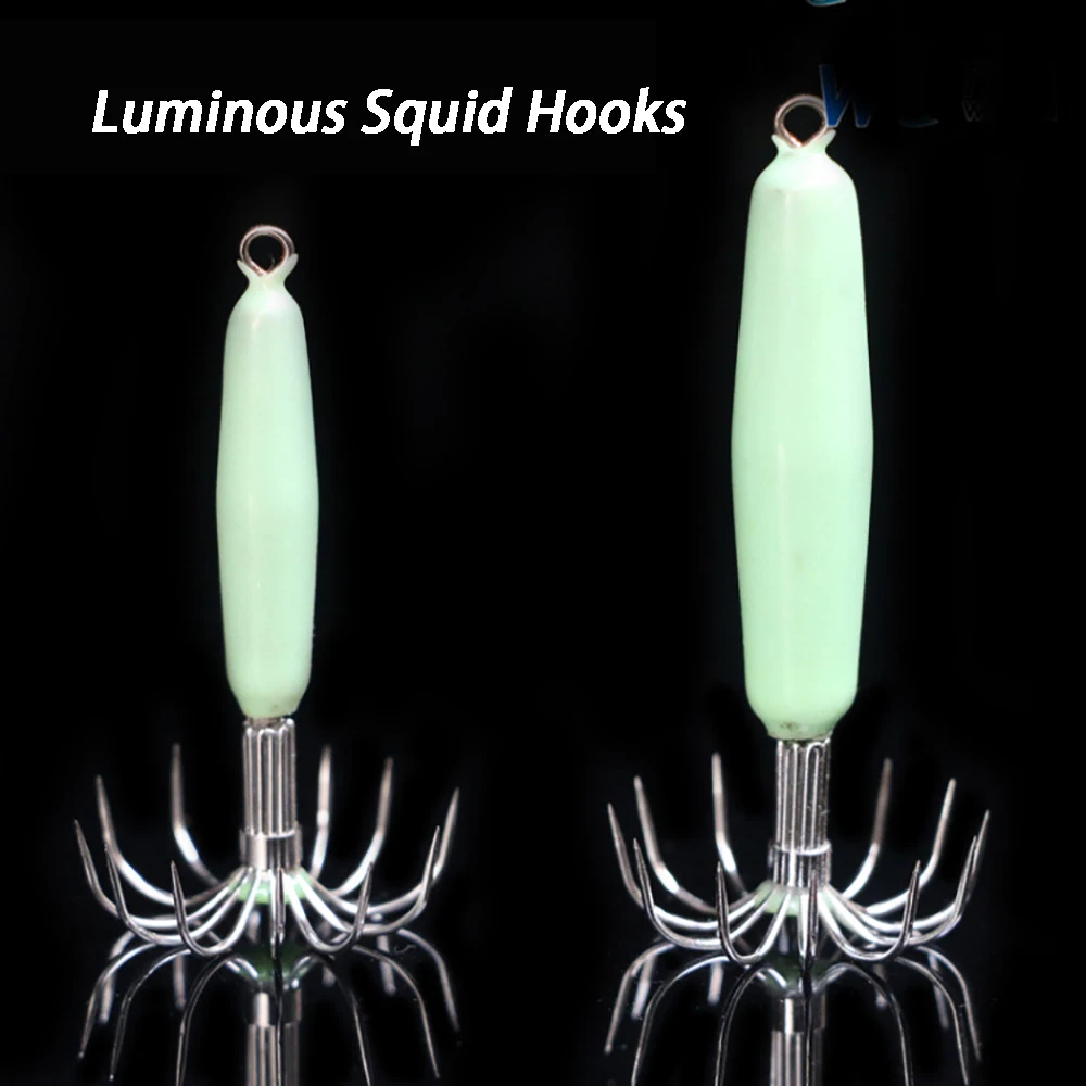 AS 10Pcs Pesca Luminous Squid Jigs Hooks 12g16g18g25g35g45g Leurre Baits 12 Needles Cuttlefish Fishing Lure Hook Bait Fishhook