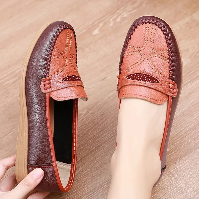 

Handmade female vintage flats genuine leather women autumn shoes basic style nusre working flats