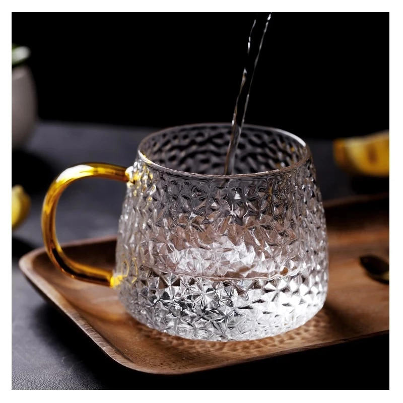 350 мл стакана воды Стекло чашки с золотая ручка японский молоток узор Кофе чашка