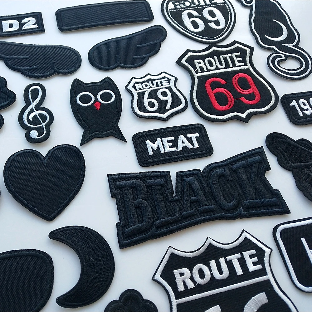 Модные черно белые наклейки для крыла Вышивка Патчи одежды приклеивающиеся