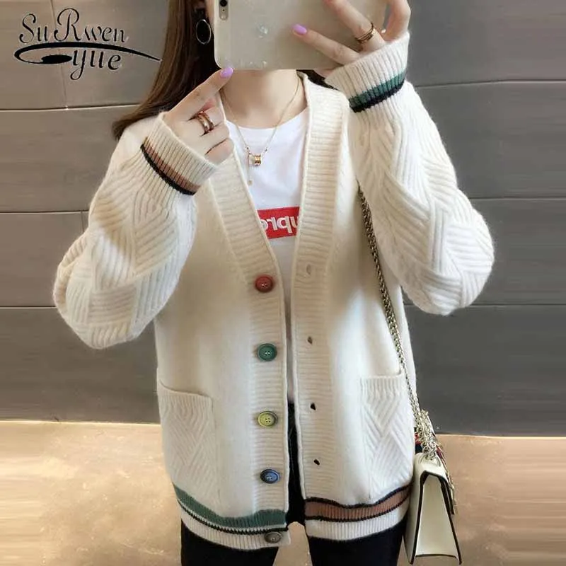 Thick Autumn Winter Women Sweater Vintage Knitted Casual Cardigan V-neck Single-Breasted Outwear Korean Pull Femme 10910 |