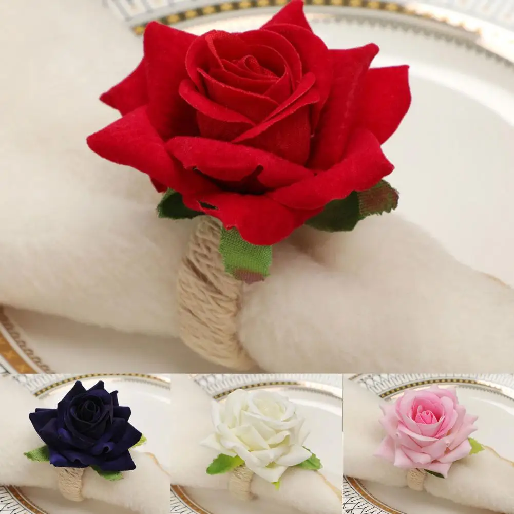 

6Pcs Napkin Rings Romantic Eye-catching Fabric Formal Occasions Serviette Buckles for Wedding