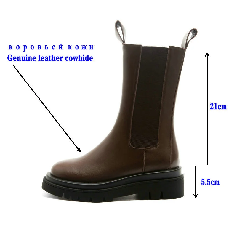

2021 Thick Sole Chelsea Boots Women Genuine Leather Round Toe Ankle Boots Woman Casual Motorcycle Boots