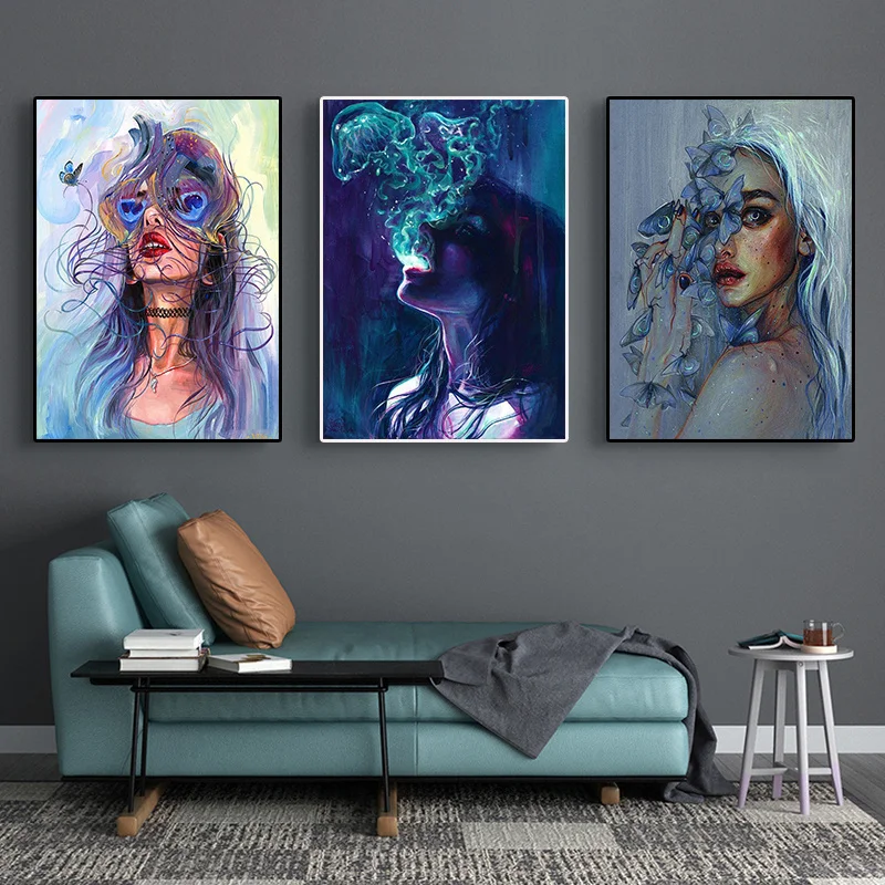 

Картины для украшения стен с красивой девушкой, постеры с сюрреалистичными портретами, уличные граффити, искусство, Настенная картина, дома...