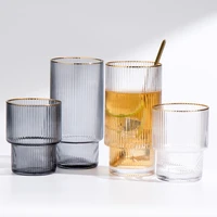 high style latte coffee cup simplicity cocktail cup 380ml nordic style vertical grain phnom penh glass water cup pink juice cup