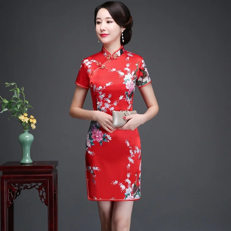 Cheongsam Лето 2020 новый стиль женское джинсовое модное короткое шелковое платье