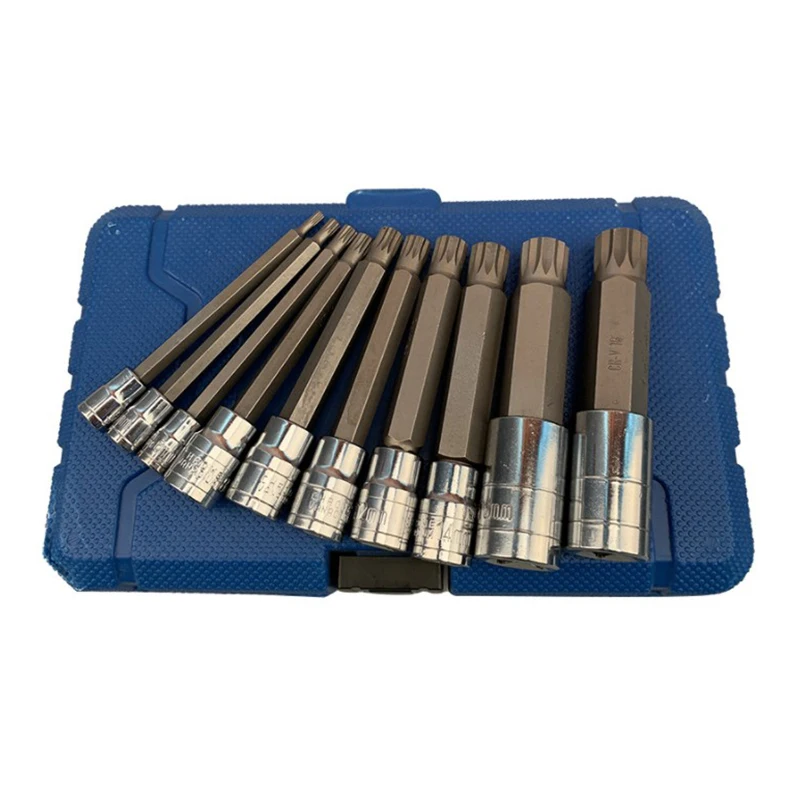 

10PCS Triple Square Spline Bit Socket Set 1/4 inch 3/8 inch 1/2 Tamper Proof Long Reach Machine Repair Auto Tool