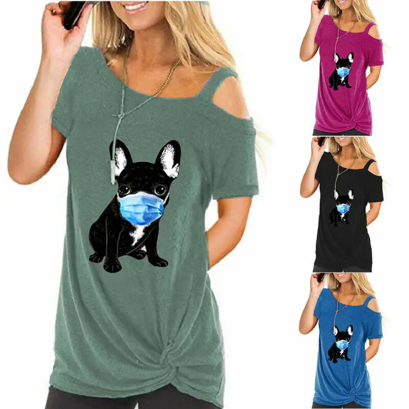 

Womens One Shoulder Short Sleeve T Shirt Blouse Ladies Casual Tee Tops Plus Size