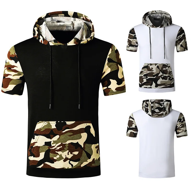 

Free Shipping 2021 Camouflage Print Fashion Men's T-shirt with Hooded Black White Military Tee Mens Summer Short Sleeve T Shirts