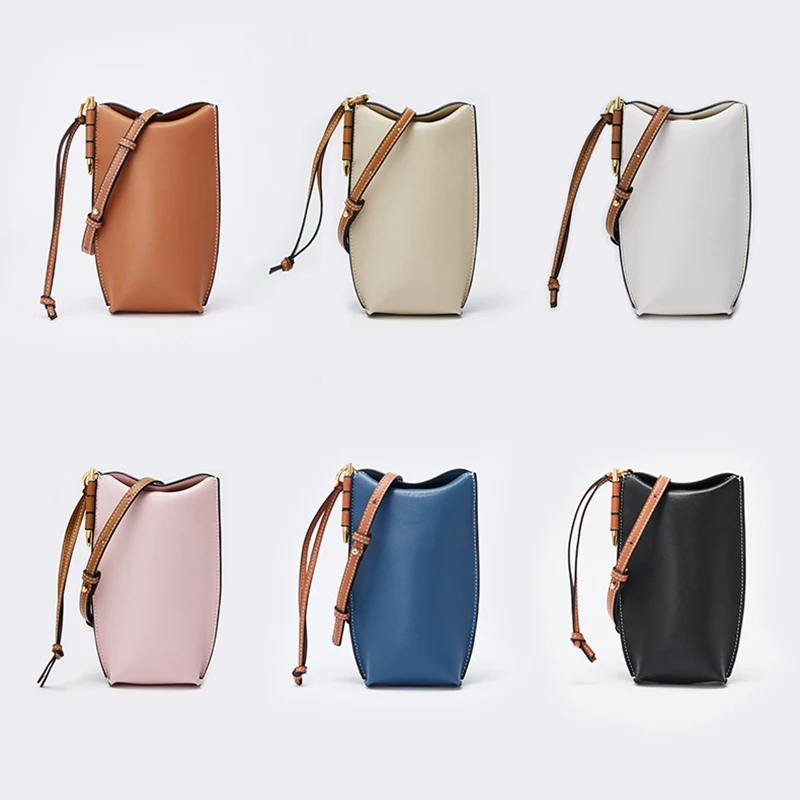 

Genuine leather bucket bag Mobile phone bags new handbag mini retro handbags women shoulder bag