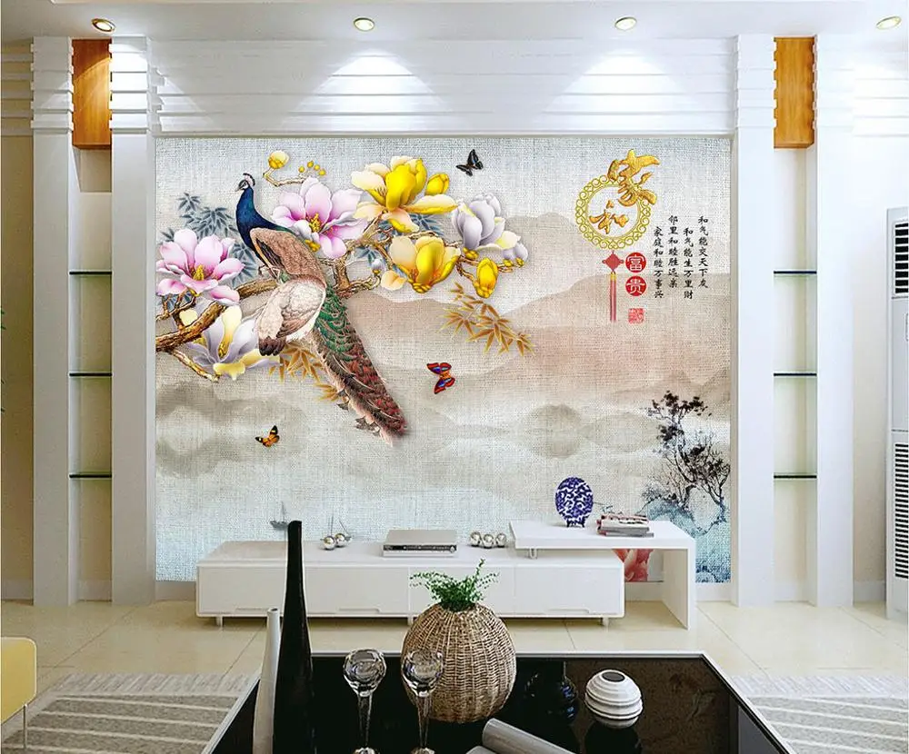 Самоклеящаяся 3D картина с китайскими цветами и птицами WG465|Обои| |