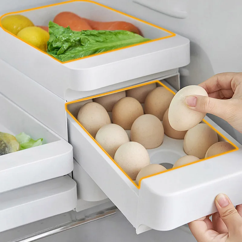 

Drawer Egg Storage Box Multi-layer Stackable Refrigerator Organizer Fruit Vegetable Dumpling Fresh-keeping Box Kitchen Supplies