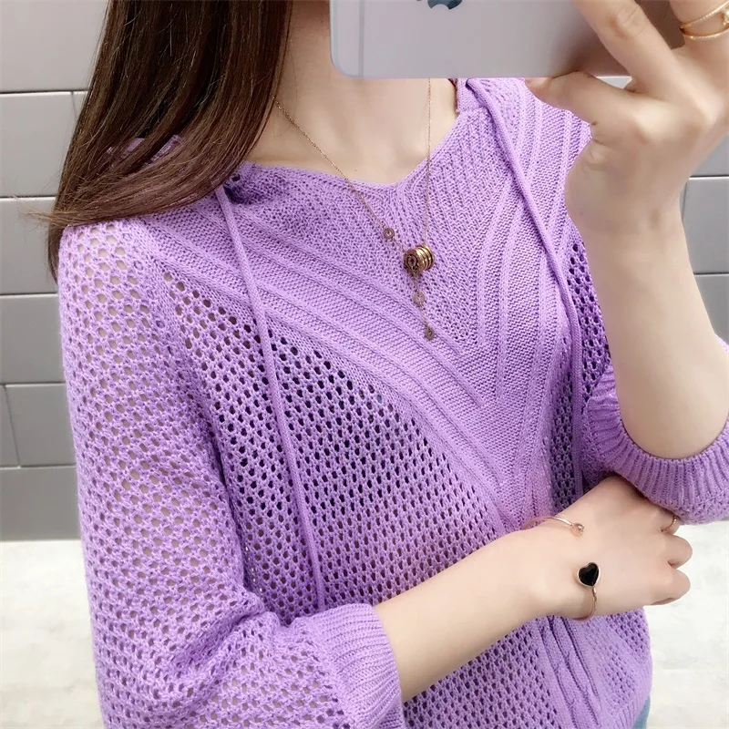 Sweater Special Offer Cotton Poncho Hooded Knitted Thin Hollow Blouse Female Spring Wear New Style Loose Bat Shirt In 2020 | Женская