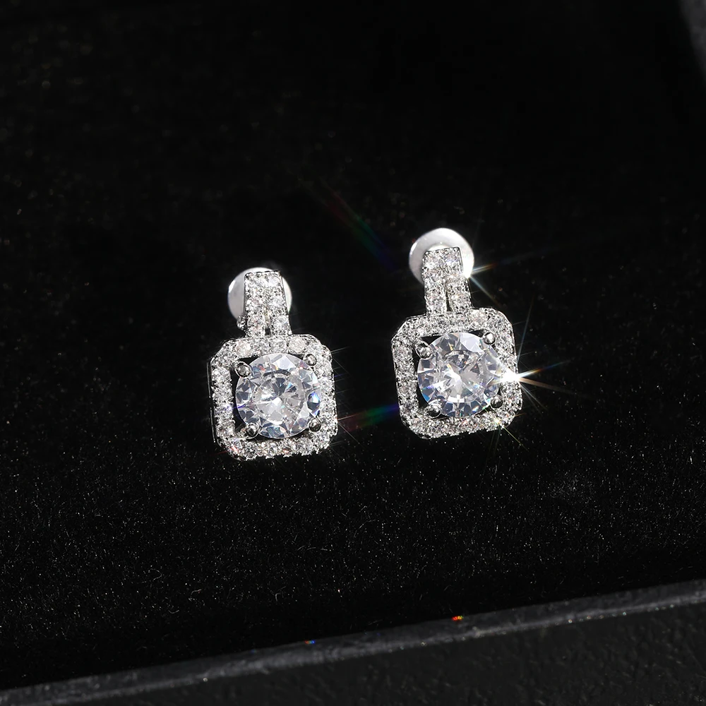

Classic Square Shape Women Stud Earring Full Paved CZ Zircon Stone Luxury Female Wedding Earring Jewelry New Arrival Item 2021